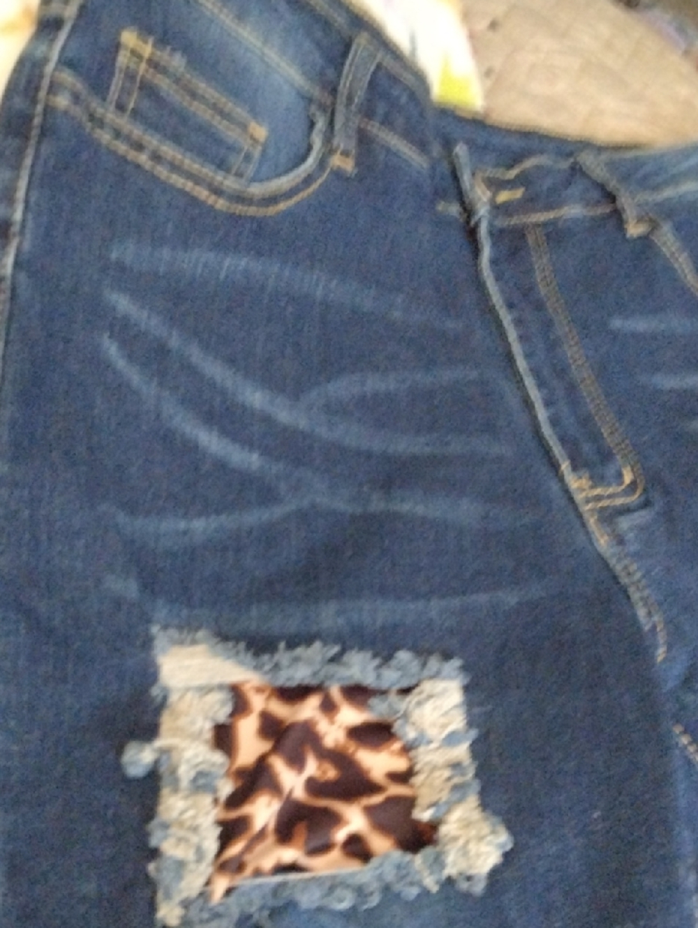 Source Unknown Dark Blue Women's Jeans with Leopard Patch